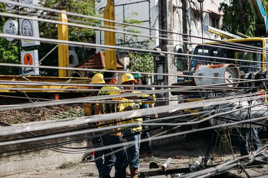 Utility workers servicing rural infrastructure serving White Oak, Apex, North Carolina.